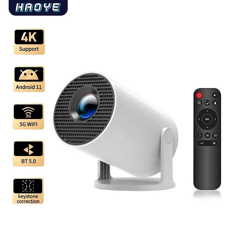 HAOYE HY300 PRO Mini Projector – Portable 4K 1080P, WIFI6 & Bluetooth 5.2, Android 11, 180° Rotation, Auto Keystone, 35"-130" Big Screen. Perfect Father’S Day Gift!