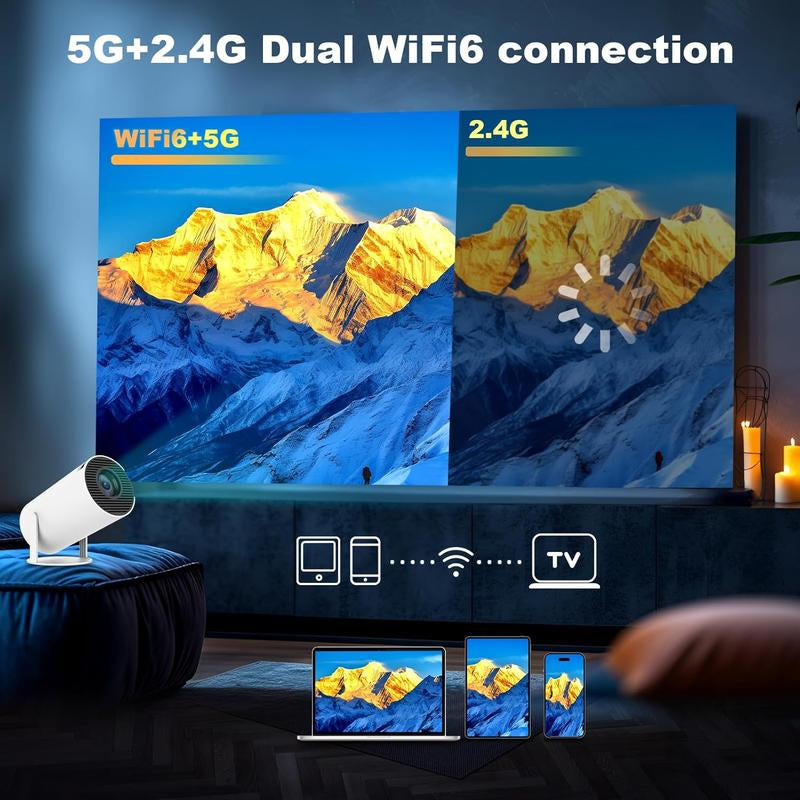 HAOYE HY300 PRO Mini Projector – Portable 4K 1080P, WIFI6 & Bluetooth 5.2, Android 11, 180° Rotation, Auto Keystone, 35"-130" Big Screen. Perfect Father’S Day Gift!